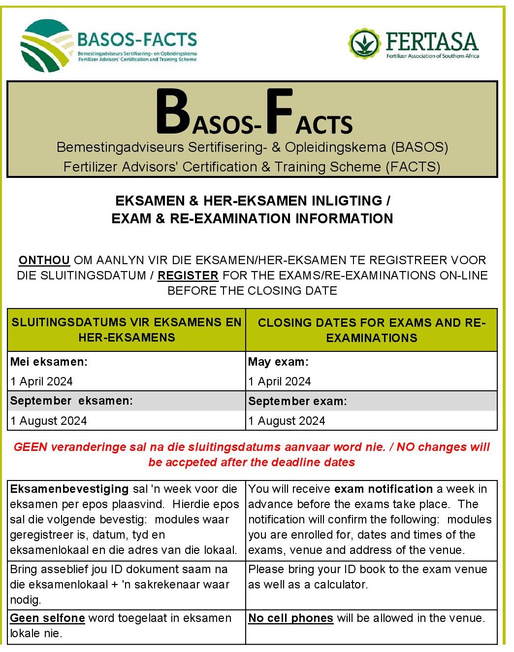 Exam and ReExam Information Fertasa