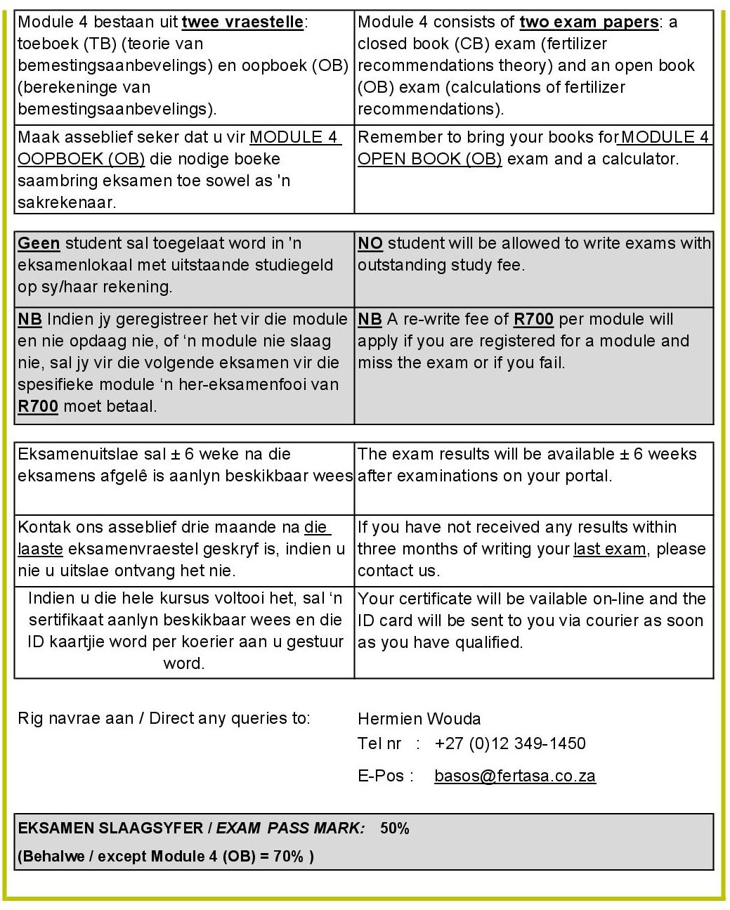 Exam and ReExam Information Fertasa